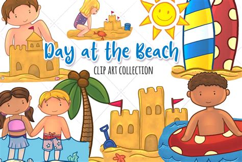 Day at the Beach Clip Art Collection (105785) | Illustrations | Design ...