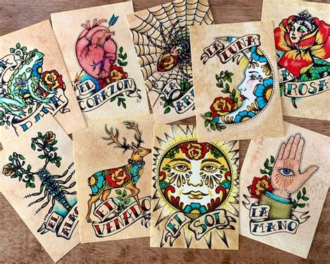 Old School Tattoo Art Prints Mexican Loteria SET of 9 Designs - Etsy