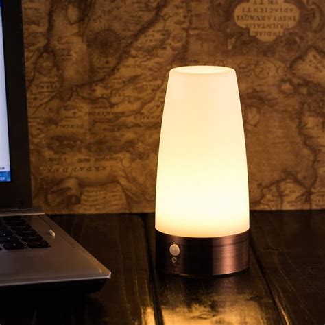 LED Night Light, Wireless PIR Motion Sensor Retro Lamp Bed Table Night Light Battery Powered ...