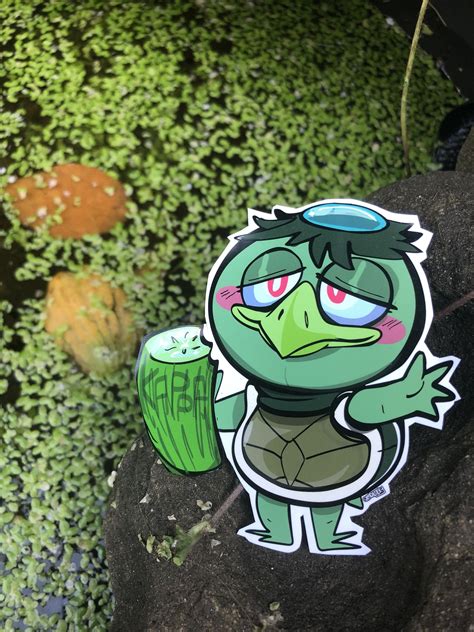 Yokai Sticker Kappa Cucumber Turtle | Creature design, Illustration ...