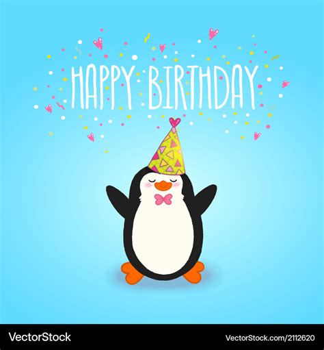 Happy birthday card background with cute penguin Vector Image