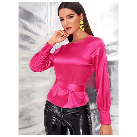 SHEIN Neon Pink Tied Open Back Satin Top #latest #funinsun #style #fashion #affordable #fun # ...