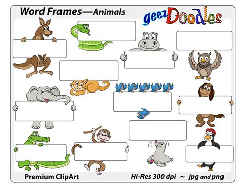 Animals Clip Art Cartoon Clipart Frames for Labels or Word Frames With ...