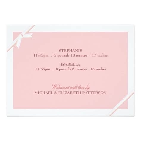 Twin Baby Photo Collage Baby Announcement | Pink Invitation Card