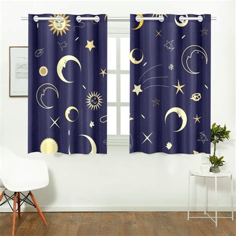 YUSDECOR Funny Moon And Stars Window Curtains Kitchen Curtain Room Bedroom Drapes Curtains 26x39 ...