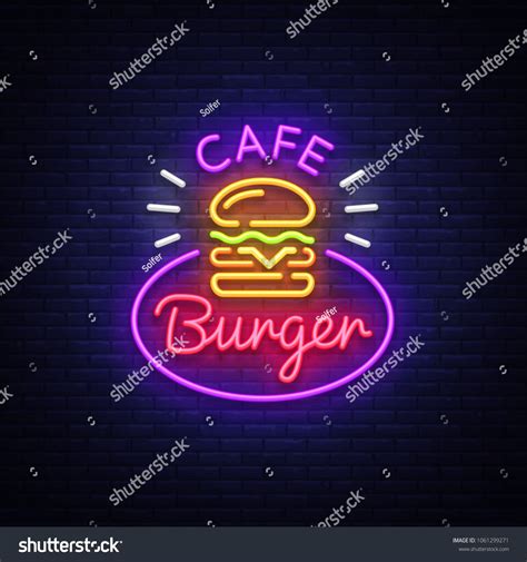 Burger cafe neon sign. Fastfood burger sandwich neon style logo, bright banner, design template ...