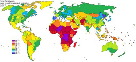 Global fertility rates in 2017 estimates. - Maps on the Web