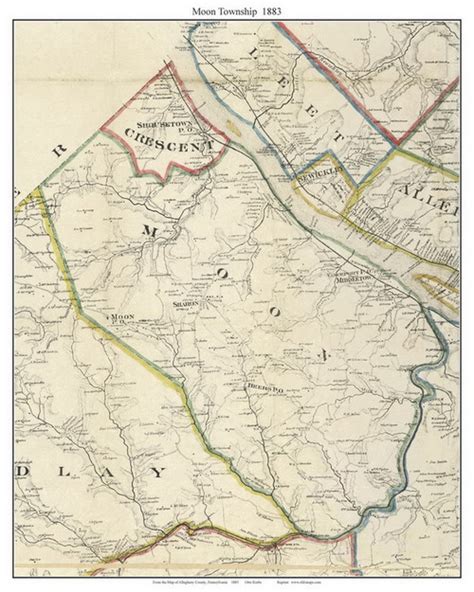 Moon Township, Pennsylvania 1883 Old Town Map Custom Print - Allegheny ...