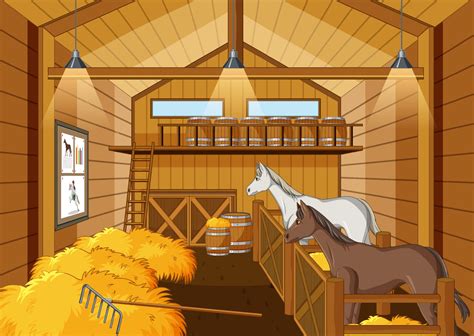 Stable scene with two horses resting 7190278 Vector Art at Vecteezy