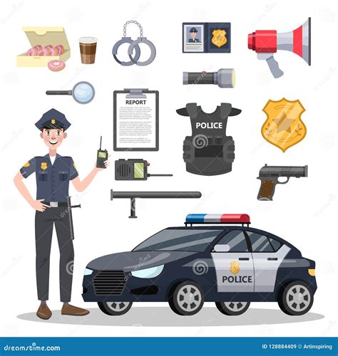 Set of Police Officer Equipment. Beautiful Policeman Stock Vector ...