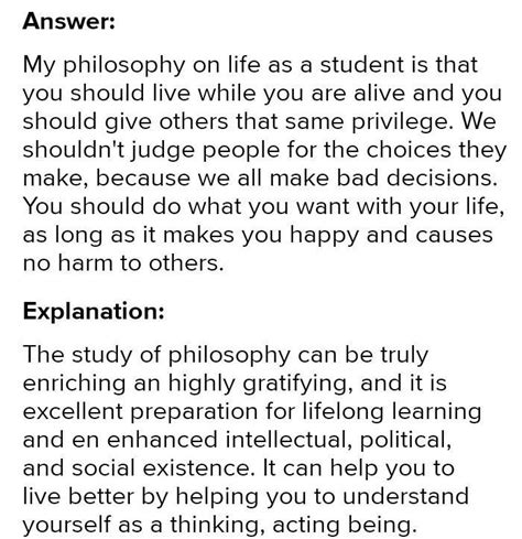 write a short essay of the philosophy of your life as a student ...