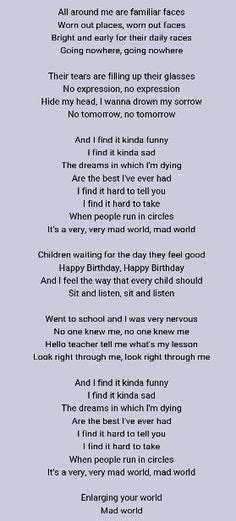 Gary Jules - Mad World | Lyrics That Say It All | Pinterest | Songs