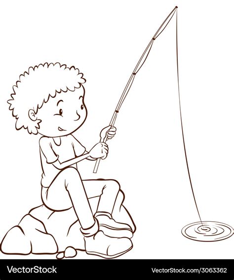 A simple plain sketch of a boy fishing Royalty Free Vector