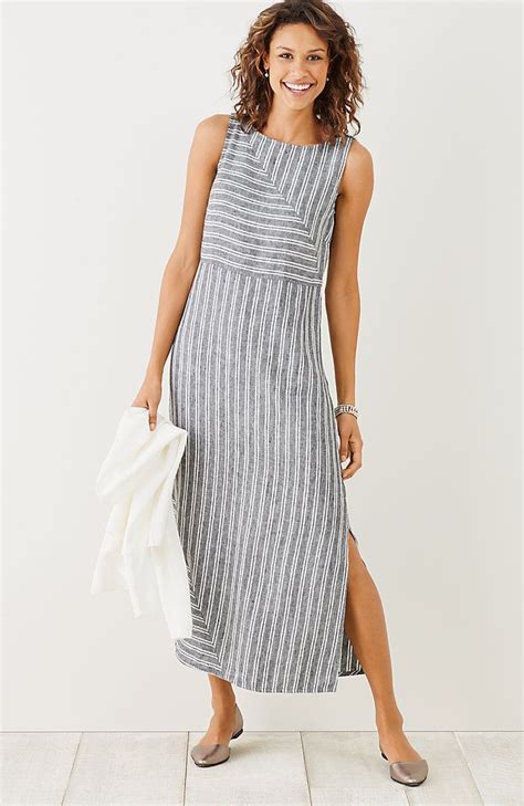 long striped linen dress | Striped sleeveless dress, Striped linen dress, Holiday maxi dress