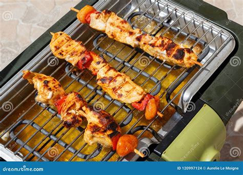 Marinated Chicken Brochette on Electric Barbecue Stock Photo - Image of cooking, chicken: 120997124