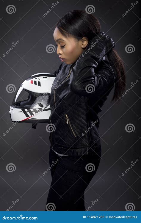 Female Motorcycle Rider or Racer with Helmet Stock Image - Image of ...