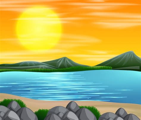 Free Vector | A beautiful beach sunset scene