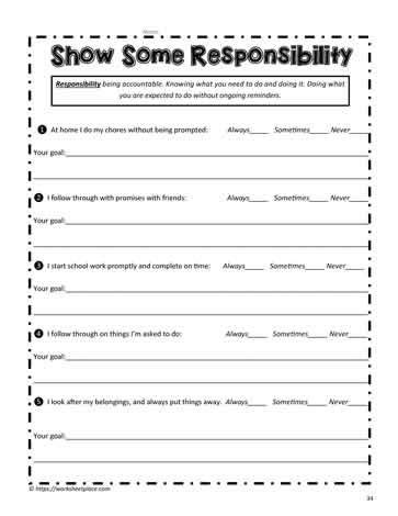 Responsibility Worksheet | Respect lessons, Counseling worksheets ...