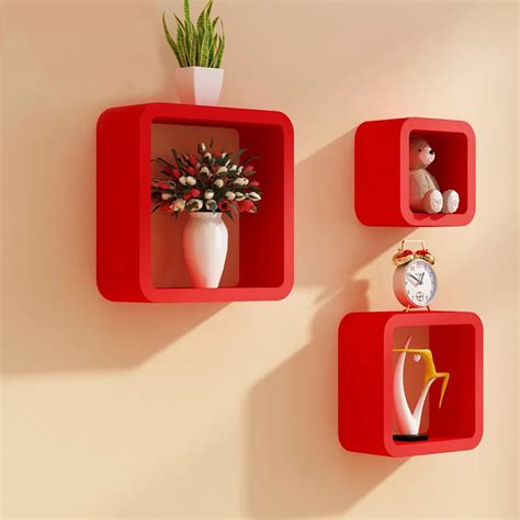 Inno-crea White Square Cube Wooden Floating Wall Wount Shelf Set Of 3 ...