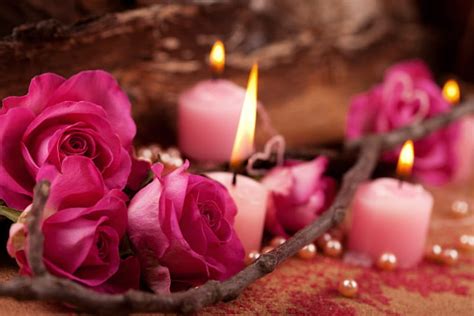 Pink Rose Petals And Candles