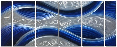 Buy Handcrafted Abstract Metal Wall Art with Soft Color, Large Scale Decor in Huge Blue Line ...