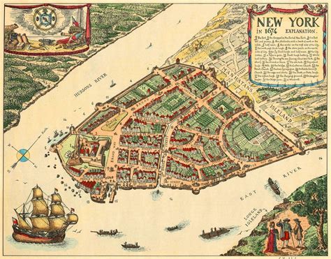 New York, 1674, Lower Manhattan, Vintage Map - Battlemaps.us | Vintage map, Vintage new york ...