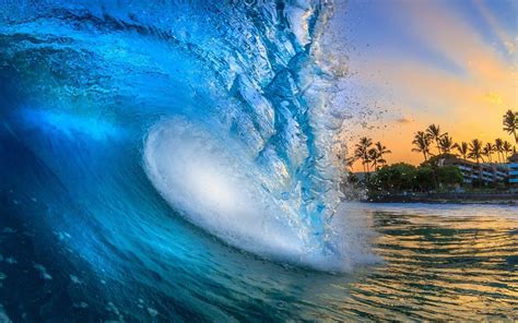 Hawaii Waves | nature, Landscape, Sunrise, Waves, Beach, Hawaii, Building, Palm Trees ... | Blue ...