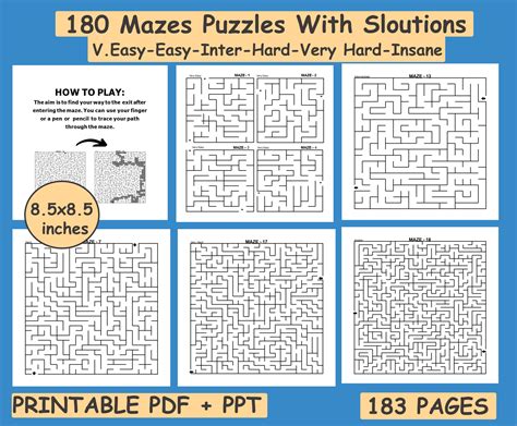 180 Maze Puzzle Book From Very Easy To Insane Level With Solutions ...