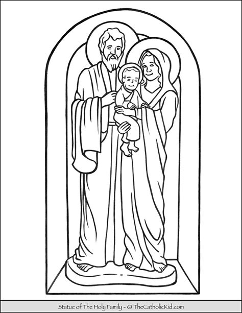 Statue of The Holy Family Coloring Page - TheCatholicKid.com