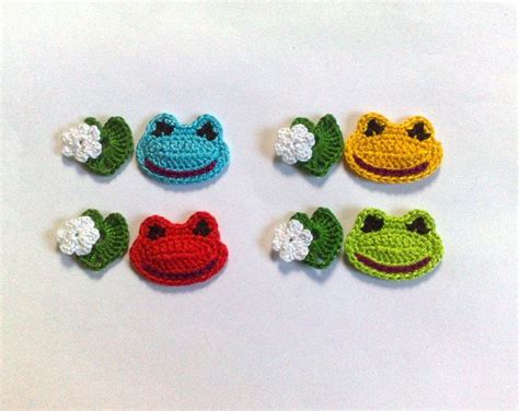 Crochet frog applique 1 pcs and small water lily Cute Frog Smiling Frog Embellishments Crochet ...