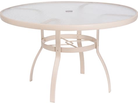 Woodard Deluxe Aluminum Sandstone 48 Round Acrylic Top Table with Umbrella Hole | 822148W.19