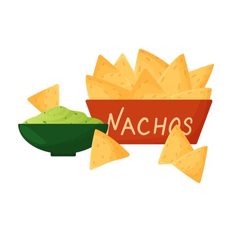 nachos de dibujos animados con guacamole aislado sobre fondo blanco. ilustración vectorial de ...