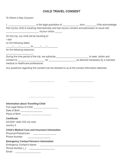 Child Travel Consent Form