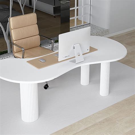 Free Shipping on 55.1" Japandi White Curved Desk Home Office Pedestal ...