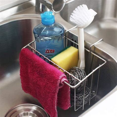 Sink Sponge Holder for Kitchen Sink Caddy with Dish Brush Stainless Steel Soap Organizer Tray ...