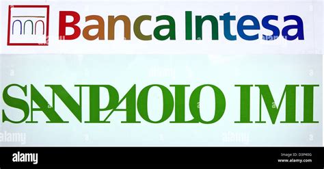 The picture shows the logos of Italian banks Banca Intesa and Sanpaolo ...