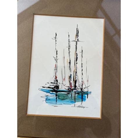 Vintage Nautical Acrylic Painting by Edward Cathony, Circa 1950s | Chairish