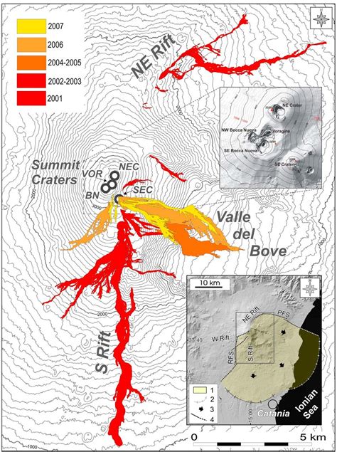 Simplified structural map of Mount Etna (a), showing the distribution... Download Scientific