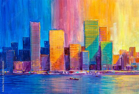 Abstract painting of urban skyscrapers. Stock Illustration | Adobe Stock