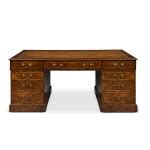 An Edwardian Gilt-Tooled Brown Leather Lined Walnut Pedestal Partner’s Desk, Circa 1900 ...