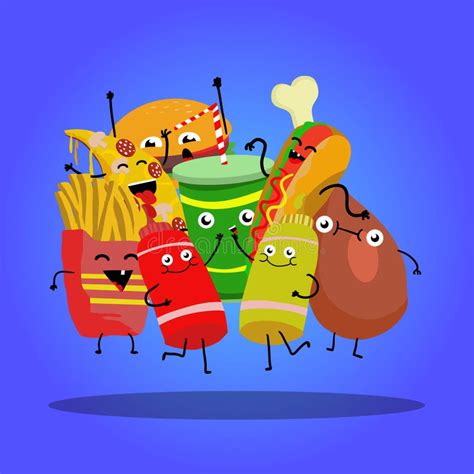 Funny Fast Food Comic Characters. Cartoon Illustration Design Stock Illustration - Illustration ...