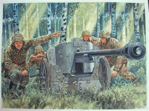 Original Pak 38 Painting WW2 Illustration Art