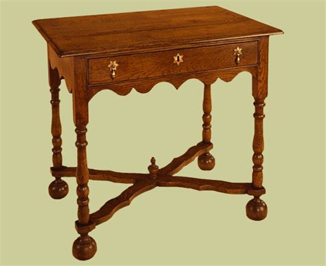Period Style Oak Side Table with Cross Stretcher & Bun Feet