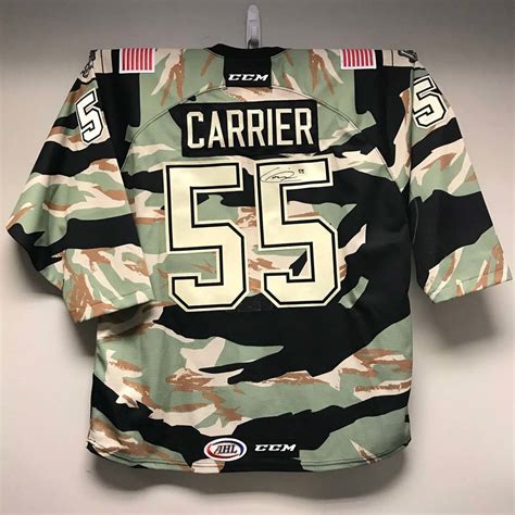 AHL Authentic - Milwaukee Admirals Camo Jersey Worn and Signed by #55 Alex Carrier