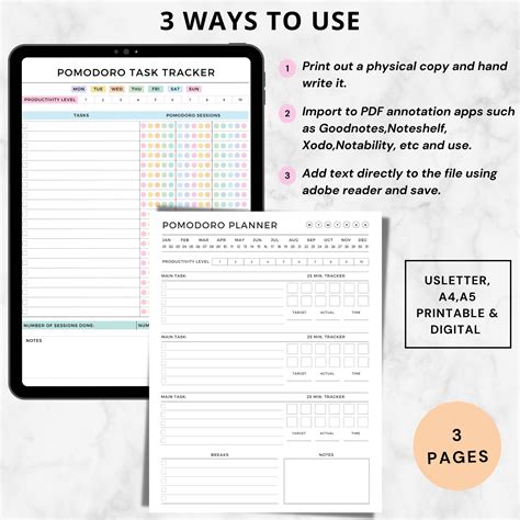 Pomodoro Planner Printableproductivity Planner Ipadstudy - Etsy