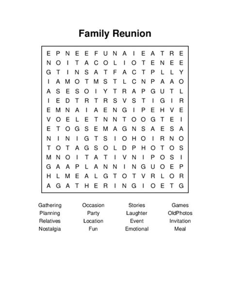 Family Reunion Word Search