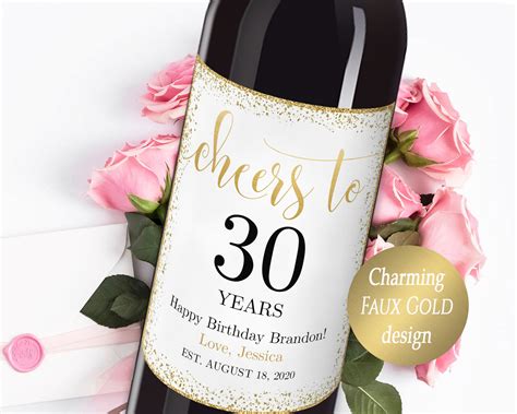 Birthday Wine Labels Edit Yourself Any Age Cheers to 30 Years | Etsy