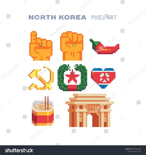 Travel North Korea Pixel Art Set Stock Vector (Royalty Free) 1081624688