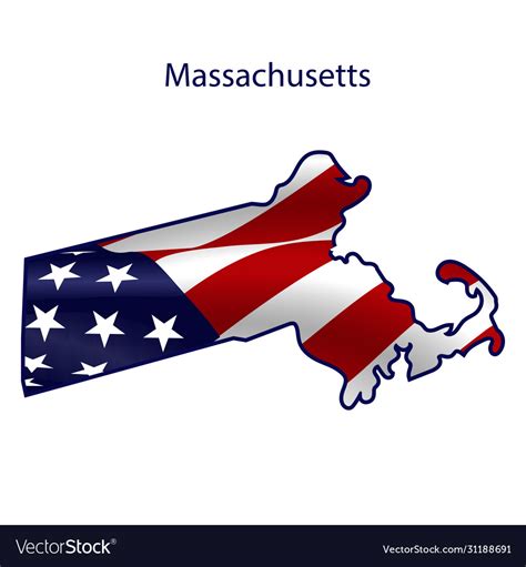 Massachusetts full american flag waving Royalty Free Vector