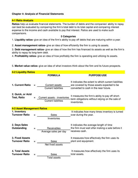 Financial Ratio Analysis - Finance management - Studocu